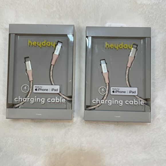 Heyday Fast Charging Cable USB-C 4ft iPhone Fast Charger New Pink Set Of 2 - Picture 1 of 6